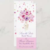 ブライダルシャワー、花びらが花の花瓶の上に落ちる セーブザデート (正面/裏面)