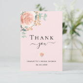 ブライダルシャワー 花束 ユーカリ ローズゴールド ピンク サンキューカード (スタンド正面)