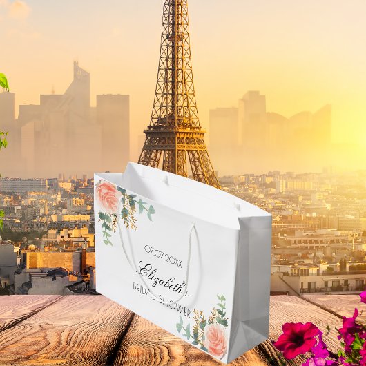 ブライダルシャワー 花束 ローズゴールド ブッシュ ユーカリ ラージペーパーバッグ