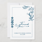 ブライダルシャワー 花 & タイポグラフィー 濃い青 サンキューカード (正面)