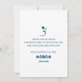 ブライダルシャワー 花 & タイポグラフィー 濃い青 サンキューカード (裏面)