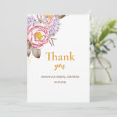 ブライダルシャワー 花 ユーカリ ローズゴールド ピンク サンキューカード (スタンド正面)