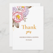 ブライダルシャワー 花 ユーカリ ローズゴールド ピンク サンキューカード (正面/裏面)