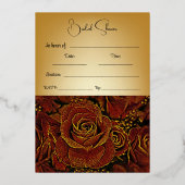 ブライダルシャワー – 赤と金ゴールドのバラ 箔招待状 (正面)