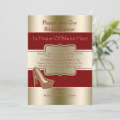 ブライダルシャワー|赤金ゴールドグリッター靴 招待状 (スタンド正面)