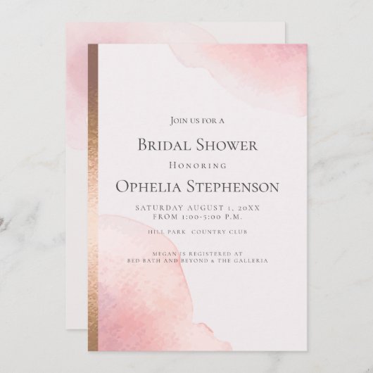 ブライダルシャワー |赤面ピンクウォーター 案内状 (正面/裏面)