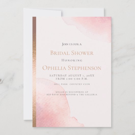 ブライダルシャワー |赤面ピンクウォーター 案内状 (正面)