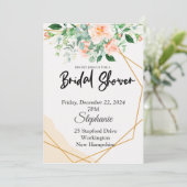 ブライダルシャワー、金ゴールドフレーム、花のping 招待状 (スタンド正面)