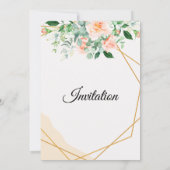 ブライダルシャワー、金ゴールドフレーム、花のping 招待状 (裏面)