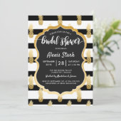 ブライダルシャワー | 金フェイク箔パイナップルストライプ製品 招待状 (スタンド正面)