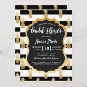 ブライダルシャワー | 金フェイク箔パイナップルストライプ製品 招待状 (正面/裏面)