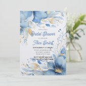 ブライダルシャワー、青い花エレガント、 招待状 (スタンド正面)