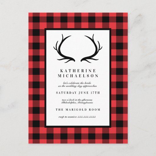 ブライダルシャワー |鹿素朴バッファローチェック ポストカード (正面)