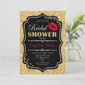 ブライダルシャワー – 黒い赤い金ゴールド 招待状 (スタンド正面)
