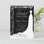 ブライダルシャワー-黒および銀の星ライト 招待状 (スタンド正面)