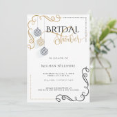 ブライダルシャワー |黒モダンと金ゴールドミニマル 案内状 (スタンド正面)