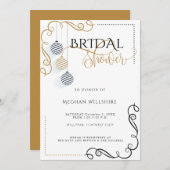 ブライダルシャワー |黒モダンと金ゴールドミニマル 案内状 (正面/裏面)