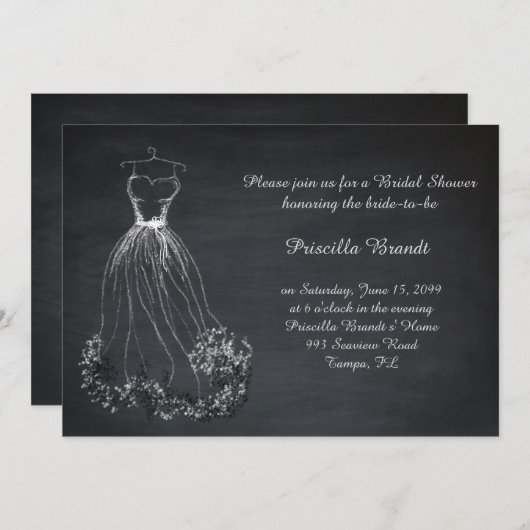 ブライダルシャワー,黒板,夢のドレス様式化 招待状 (正面/裏面)