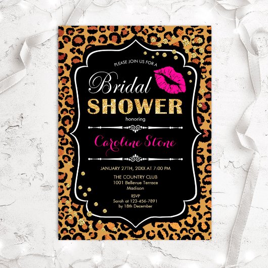 ブライダルシャワー- Leopard Printピンク金ゴールド 招待状