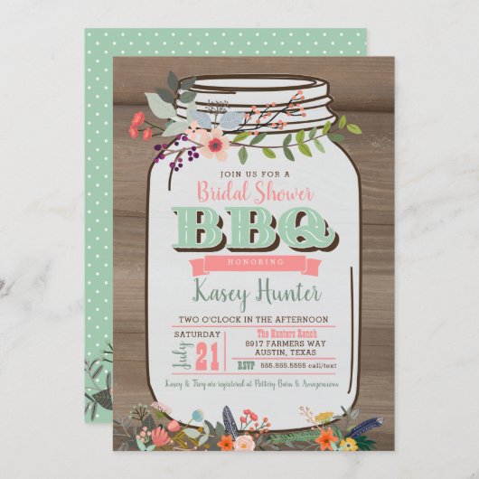 ブライダルシャワーBBQメイソンジャー招待状 招待状 (正面/裏面)