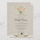 ブライダルシャワーBOHOはシカの枝角のバラの芸術に羽をつけます 招待状 (正面/裏面)