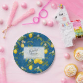 ブライダルシャワーBOHOブルー王室のレモンフラワーシトラス ペーパープレート (パーティー)