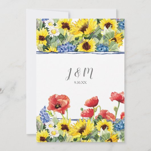 ブライダルシャワーBOHO鹿スカルアントラーwひまわり 招待状 (裏面)