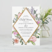 ブライダルシャワーPeony Lavender金ゴールドフローラエレガント 招待状 (スタンド正面)