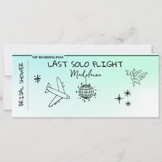 ブライダルシャワーQR搭乗パス最後の単独飛行 招待状 (裏面)