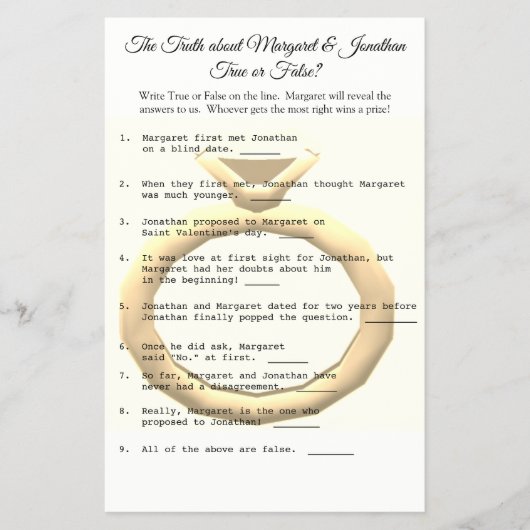ブライダルシャワーTrueまたはFalseゲーム チラシ (正面)