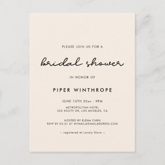 ブライダルシンプルシャワー招待 ポストカード (正面)