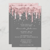 ブライダルスウィート16thドリップバラグリッターグレーピンク 招待状 (正面/裏面)