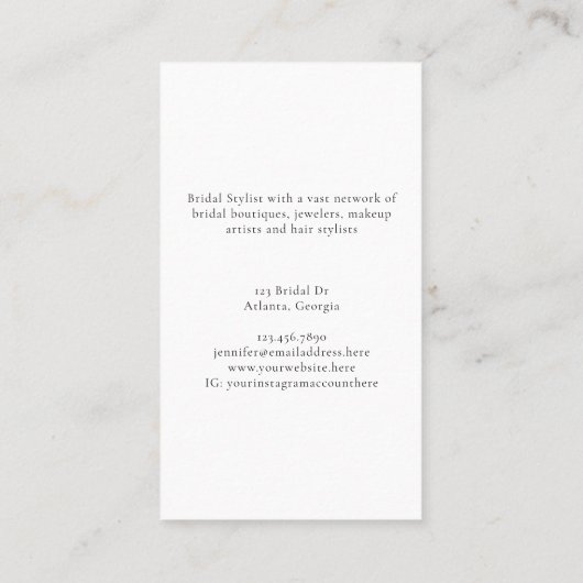 ブライダルス結婚タイストドレスブティックメイクアップヘア 名刺 (裏面)