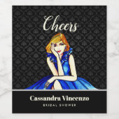 ブライダルダーク王室のブルーカクテルガウンブラックダマスク ワインラベル (シングルラベル)