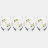 ブライダルチーム金ゴールドグリッタージオイエローフローラ結婚ズ ステムなしワイングラス (裏面)