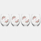 ブライダルチーム金ゴールドグリッタージオピンクフローラ結婚ズ ステムなしワイングラス (裏面)