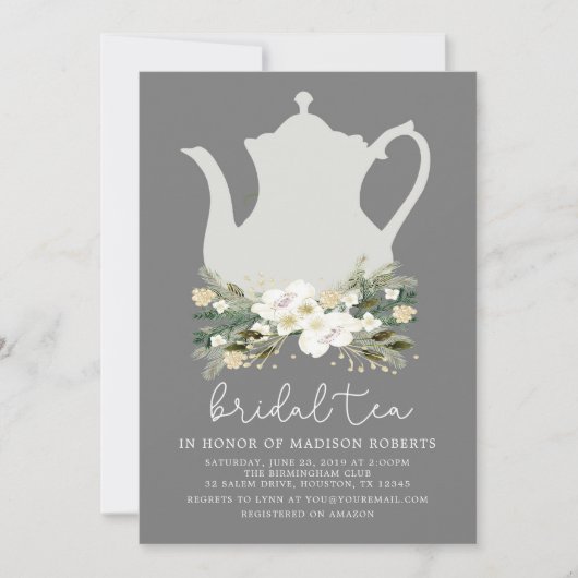 ブライダルティーグレーウォーターカラーフラワーズ招待状 招待状 (正面)