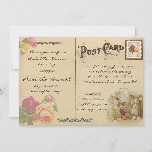 ブライダルティーシャワー顕彰、スタイル古はがき6 招待状 (正面)