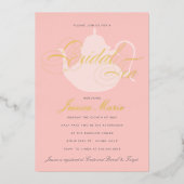 ブライダルティーシルバーティーポットエレガントブライダルシャワー 箔招待状 (正面)