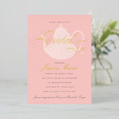 ブライダルティーシルバーティーポットエレガントブライダルシャワー 箔招待状 (立ち正面)