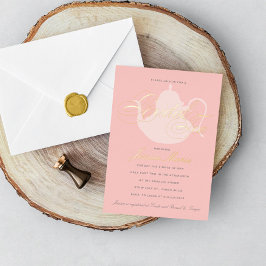 ブライダルティーシルバーティーポットエレガントブライダルシャワー 箔招待状