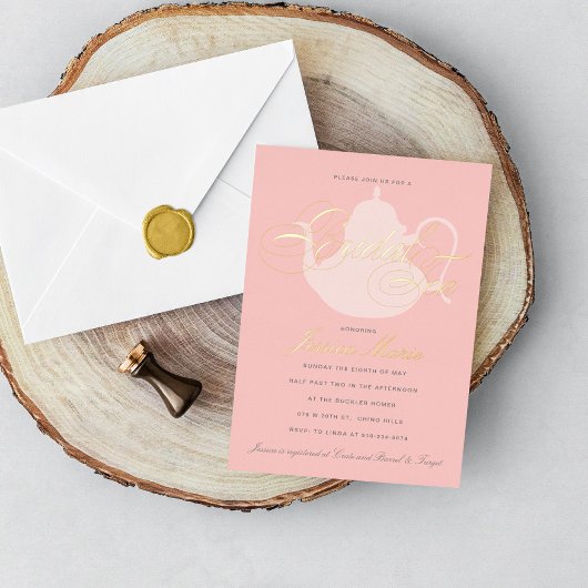 ブライダルティーシルバーティーポットエレガントブライダルシャワー 箔招待状