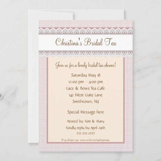 ブライダルティーパーソナライズされたパーティの招待状-ピンク 招待状 (裏面)