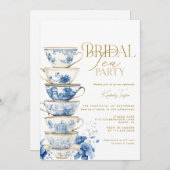 ブライダルティーパーティーチノイスリーブルーブライダルシャワー 招待状 (正面/裏面)