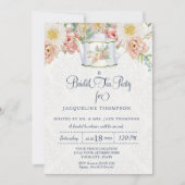 ブライダルティーパーティー水彩ピンクn白フローラ 招待状 (正面)