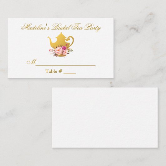 ブライダルティーパーティー金ゴールドピンクテーブル座席表 エンクロージャーカード (正面/裏面)