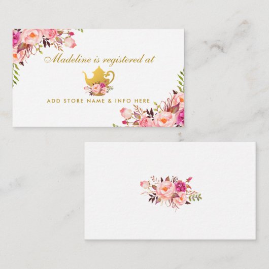 ブライダルティーパーティー金ゴールドピンクレジストリ挿入カード エンクロージャーカード (正面/裏面)