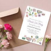 ブライダルティーパーティーl水彩フラワーパープル 招待状