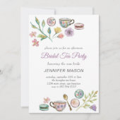 ブライダルティーパーティーl水彩フラワーパープル 招待状 (正面)