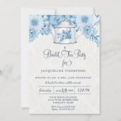 ブライダルティーパーティーWatercolor Navy Blue Whiteフローラ 招待状 (正面)